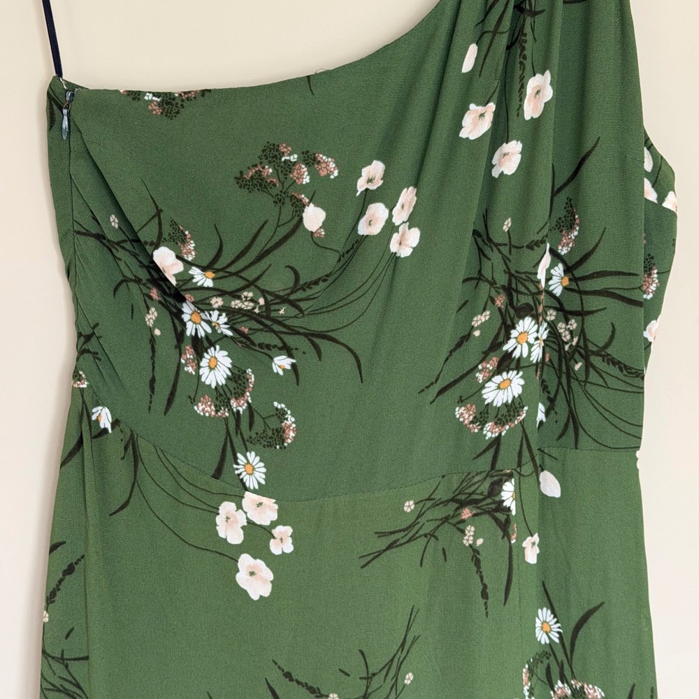 Reformation Evelyn One Shoulder Maxi Dress 10 Green Floral Print Front Slit $349 - Picture 7 of 8